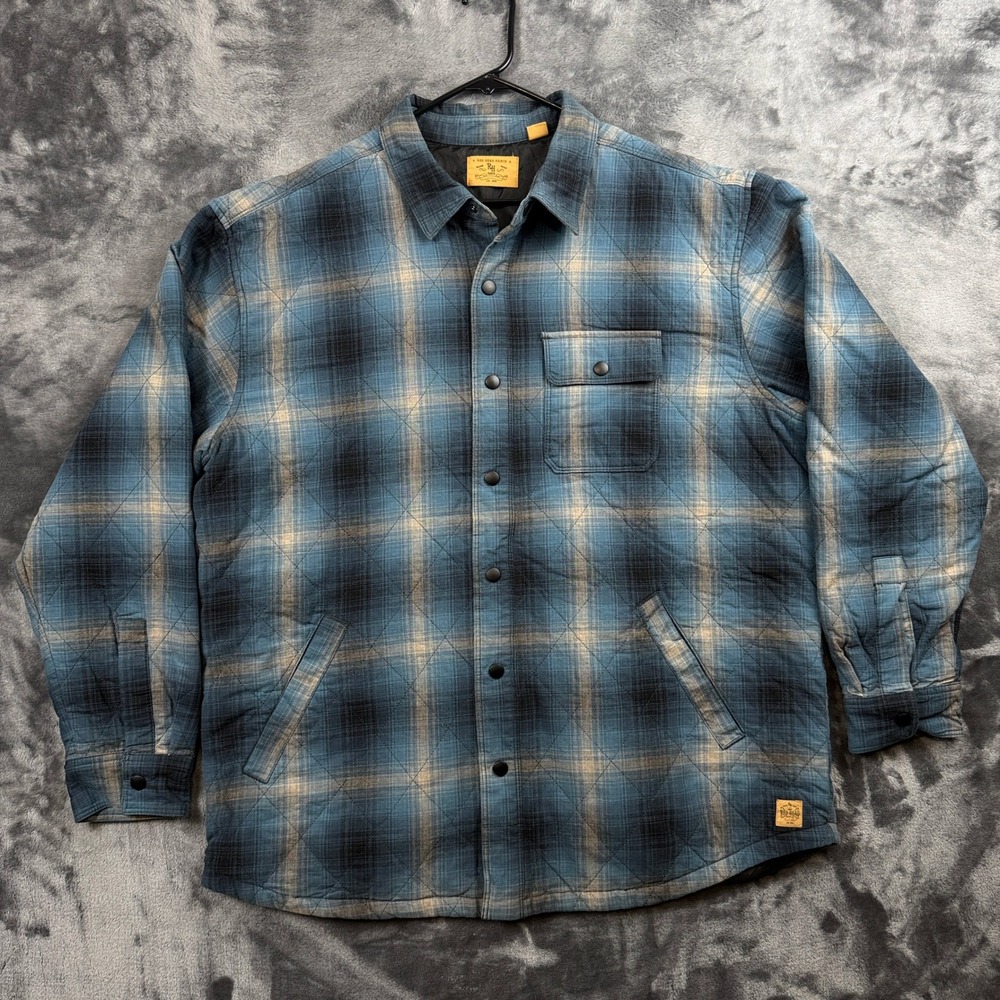 Red Head Ranch Shirt Jacket Mens XL Blue Plaid Quilted Flannel Snap Front Lined